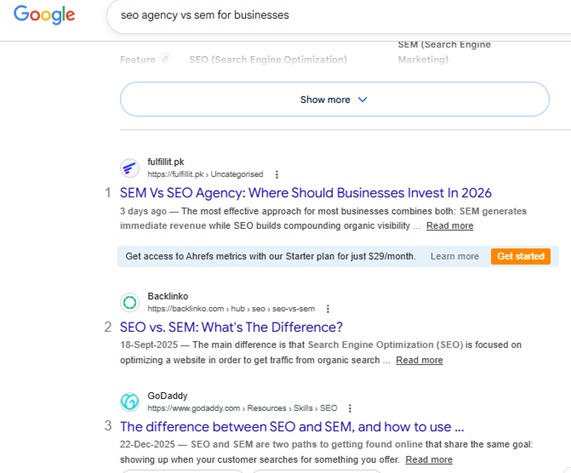 Google search result showing an SEO article ranking a few days after publishing